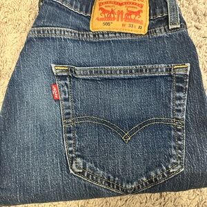 Levi's 505 Blue Denim Jeans with Tan Leather Patch